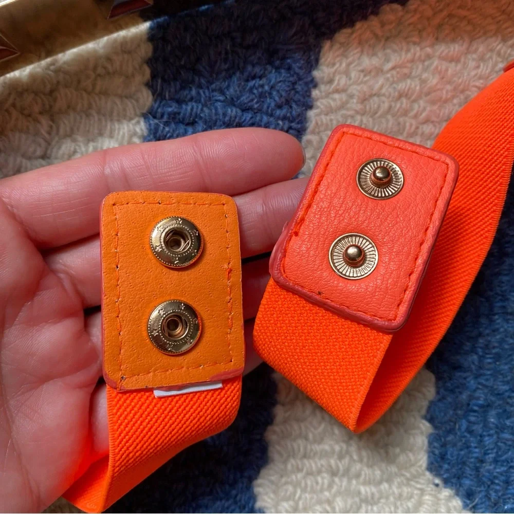 🧡 NEON ORANGE GOLD PLATE STUDDED STRETCHY BELT!